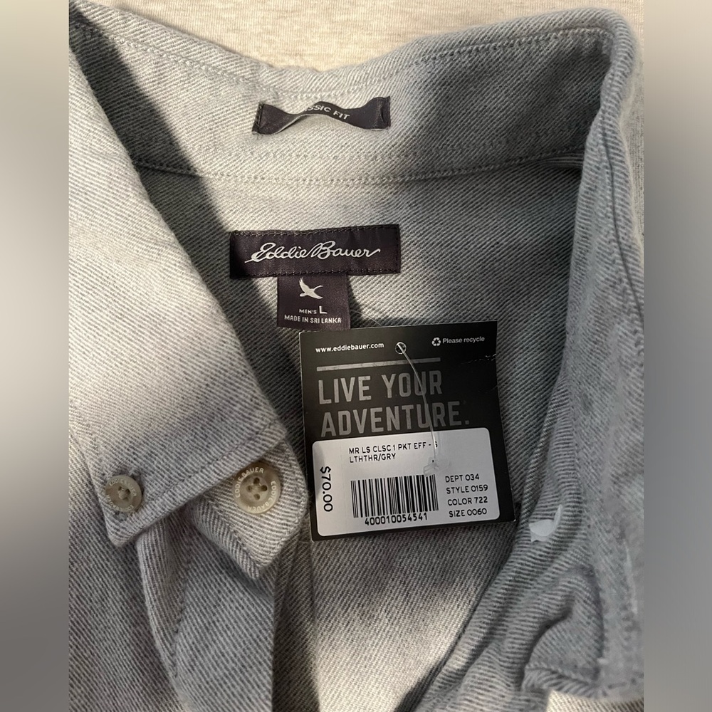 Men’s Eddie Bauer Gray Flannel button down shirt, NWT, size large